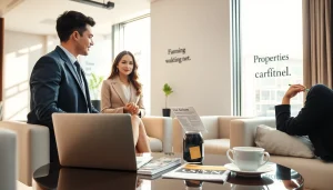 Bieten Sie Ihre Immobilien erfolgreich mit https://immobilienmakler-bester.de an, während ein professioneller Makler mit Kunden spricht.