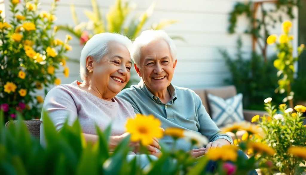 Engaged couple in a peaceful garden, symbolizing the caring essence of https://frontidas.com.