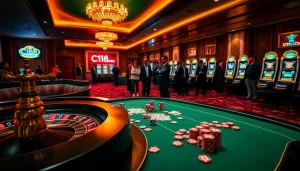 Experience high-stakes poker excitement at C168.COM with vibrant chips and cards.