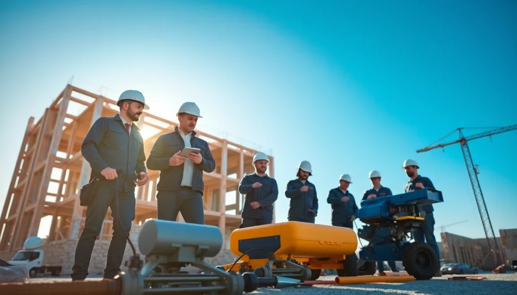 Find trusted building companies near me with skilled workers collaborating on a construction project.