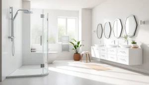 Sonni sanitär Produkte in modernem Badezimmer-Design, einschließlich eleganter Duschen und Heizkörper.