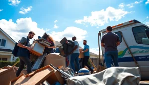 A team at https://myeasyjunkremoval.com efficiently removing junk from a suburban home.