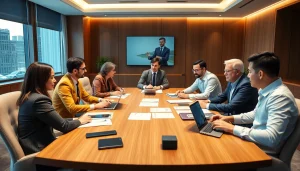 A strategy meeting at https://albmaftoh.com with diverse experts discussing business growth.