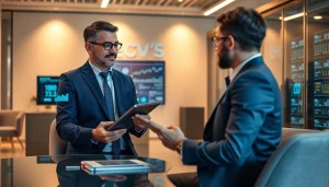 Modern financial advisor with digital security and investment graphs, emphasizing trust in 79king's financial services in 2025