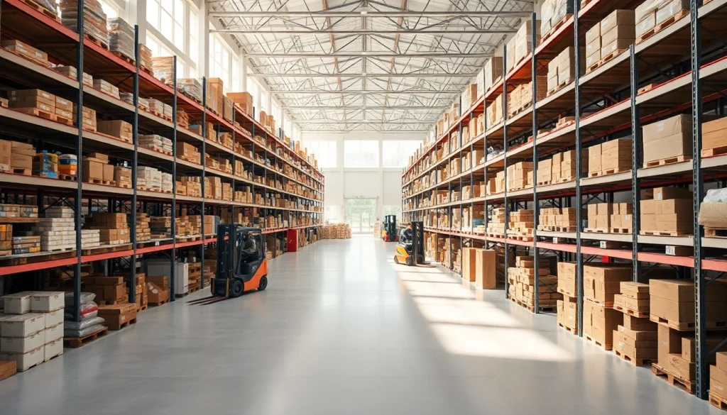Showcasing efficient warehousing with organized shelves and active inventory management.