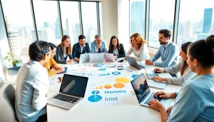 Teams collaborate on social media strategies at https://boost-social-media.com, emphasizing creativity and professionalism.