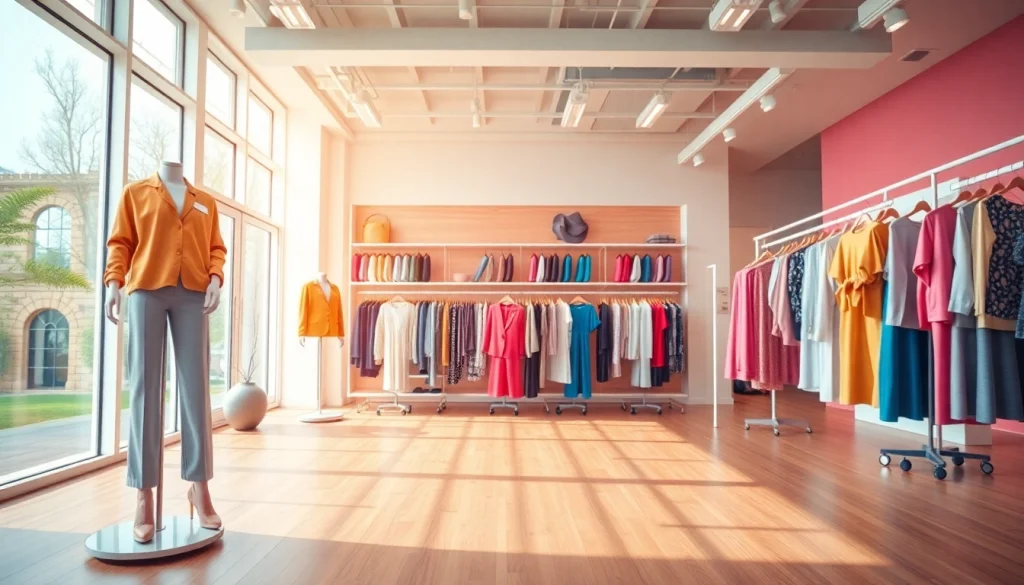 Shop at a vibrant clothing store offering stylish outfits and inviting ambiance.