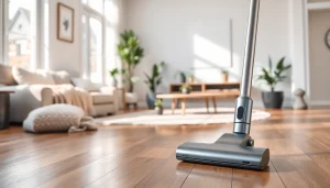 Vacuuming with the best cordless vacuum, showcasing modern design and clean aesthetics.