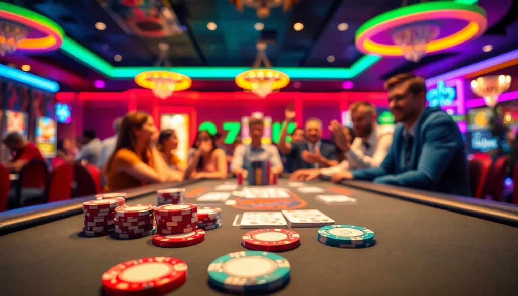 Rasakan kesenangan kasinojitu saat pemain bersenang-senang di meja permainan yang cerah dan meriah.