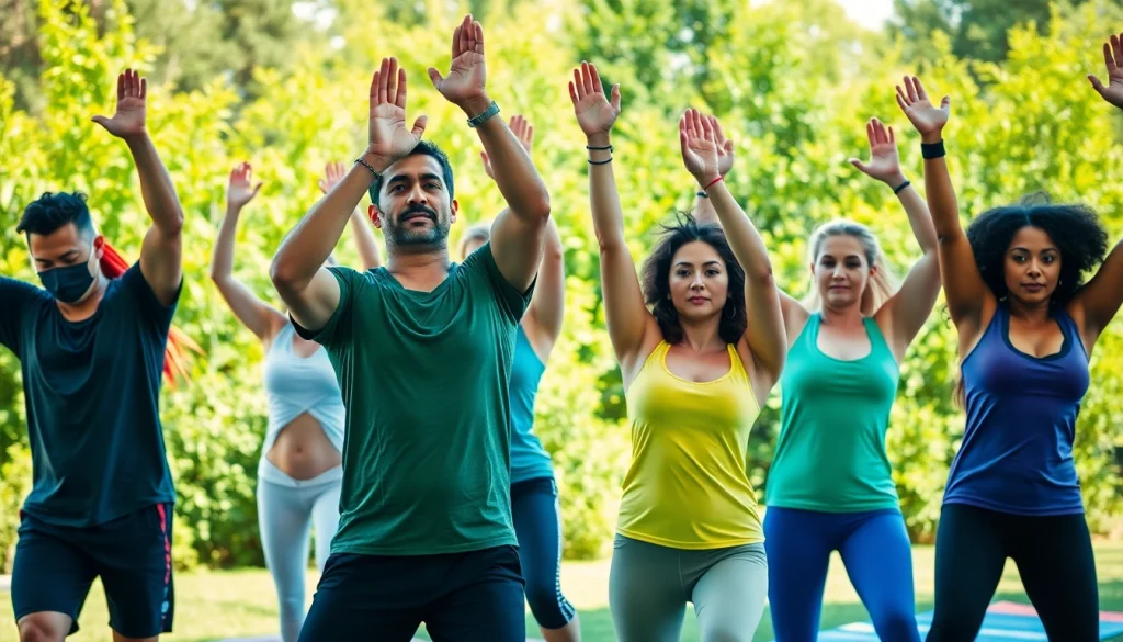 Join the vibrant fitness class at https://healthyvix.com, promoting health and wellness in nature.