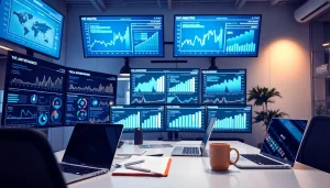 Analyze business data effectively with https://benchbot.ai in a high-tech office setting.