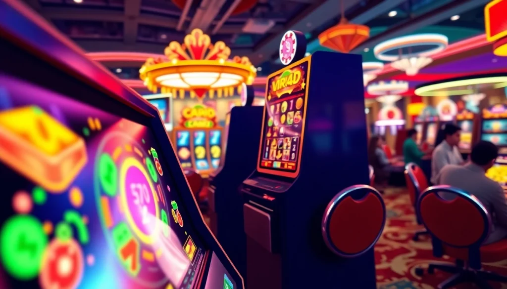 Mencoba keberuntungan di mesin slot virus4d dengan warna cerah dan suasana kasino yang semarak.