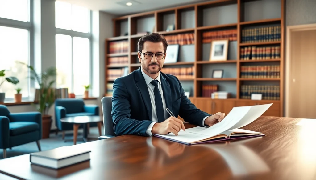 Attorney at https://www.arcalaw.com reviewing documents in a welcoming law office.