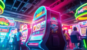 Bermain tank4d toto slot dengan mesin slot futuristik yang berwarna-warni.