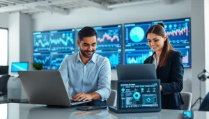 Menganalisis data digital tentang komengtoto dalam suasana kantor modern yang dinamis.