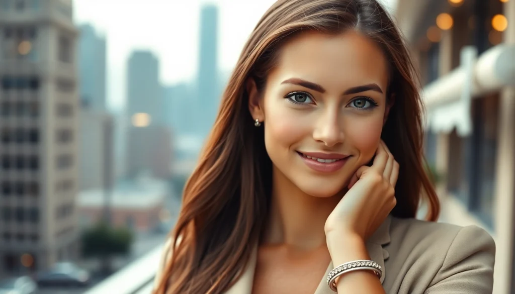 Phoebe Dynevor showcasing her elegance in a sophisticated cityscape, reflecting her celebrity status on https://diknews.co.uk/phoebe-dynevor/.