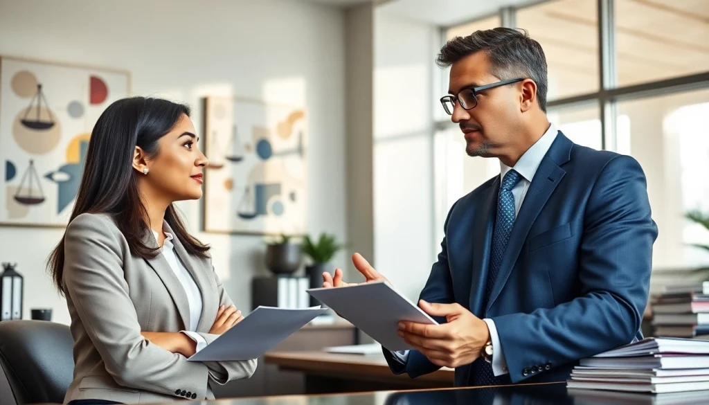 View the professional interaction between a Florida lawyer and client at https://www.aafloridalawyer.com in a modern office setting.