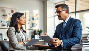 View the professional interaction between a Florida lawyer and client at https://www.aafloridalawyer.com in a modern office setting.