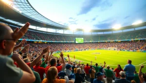 스포츠중계를 즐기는 관중과 함께 생동감 있는 현장 풍경