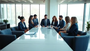 Law professionals collaborating on a case at https://www.lalitlaw.com with focused expressions and a modern office backdrop.