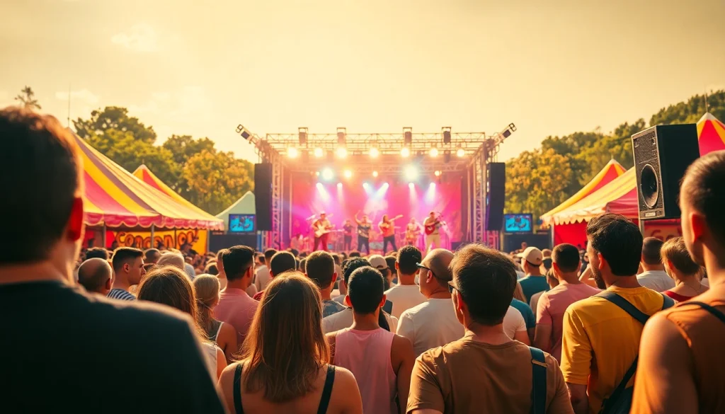 Enjoying live entertainment at https://tcspecialentertainment4u.com festival, with vibrant colors and a joyful atmosphere.