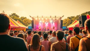 Enjoying live entertainment at https://tcspecialentertainment4u.com festival, with vibrant colors and a joyful atmosphere.