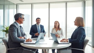 Engaged lawyers discussing strategy at https://www.turnpikelaw.com in a modern office setting.