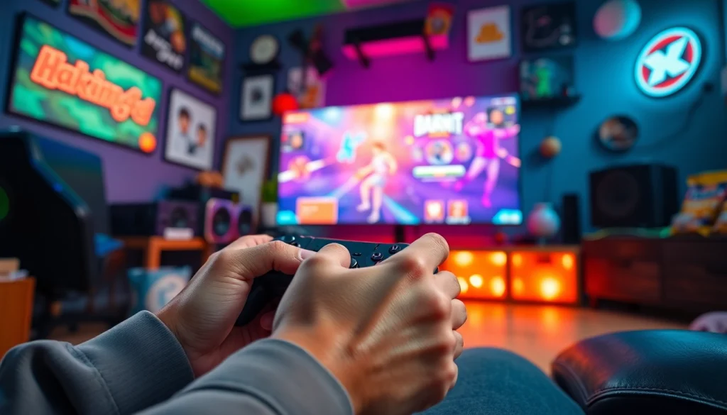 Menampilkan gameplay hakim4d game dengan gamer fokus dan alat permainan terang.