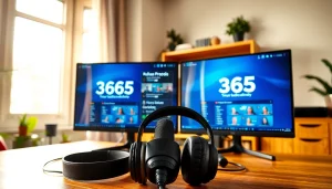 365티비주소가 있는 현대적인 스트리밍 설정과 안락한 사무실 환경을 강조합니다.