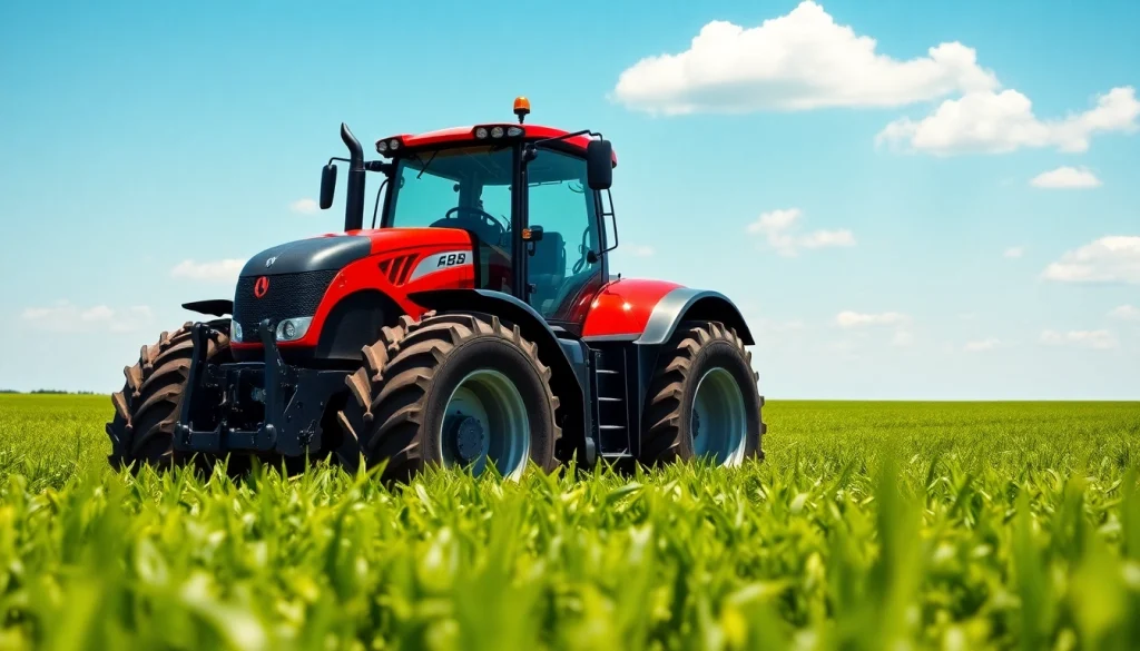 AF88 tractor working efficiently in a vivid green field under bright sunlight.