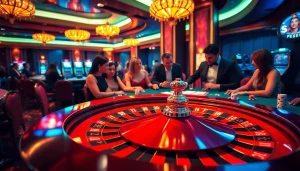 Excited gamblers engage at a vibrant casino table, embodying the thrill of Nếu như vậy bám vào đây.
