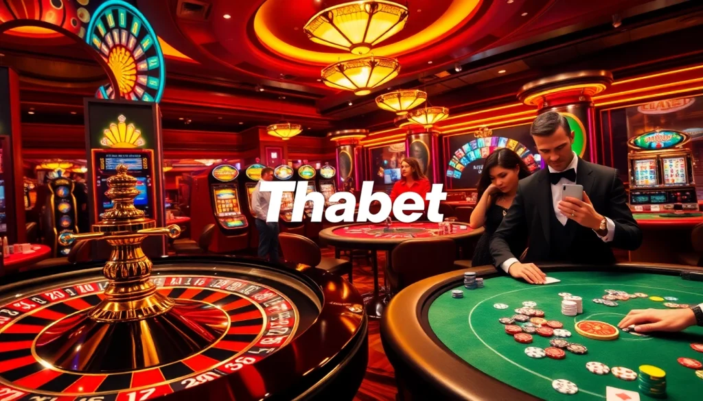 Thrilling gameplay at Thabet Casino featuring vibrant slot machines and roulette beauty.