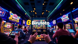 Gambar menarik antarmuka permainan slot online Birutoto dengan grafis dinamis dan warna-warni yang cerah.