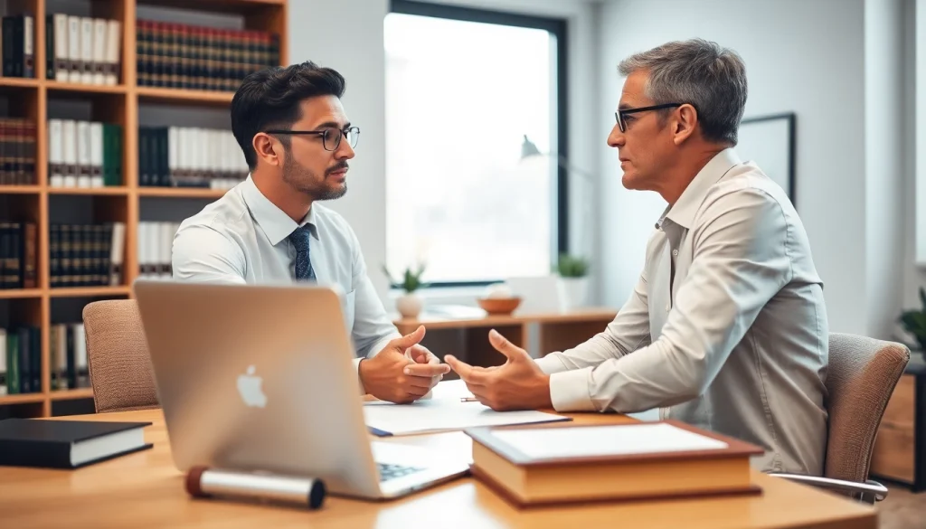 Engaged consultation at https://www.pwdlawfirm.com showcasing a professional personal injury lawyer.