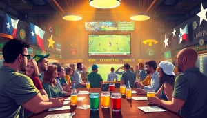 Engaged fans enjoying sports betting in Texas at a lively sports bar.