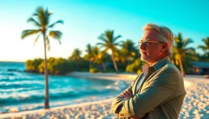 Dustin Rennie, a leading Belize Real Estate Agent, in a client meeting by the beach, showcasing a professional and inviting atmosphere.