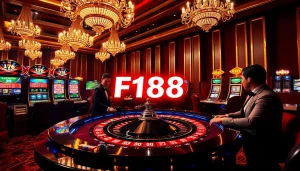 Players enjoying high-stakes gaming at F168's luxurious casino table.