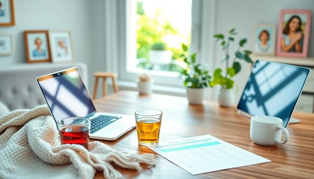 Track emotions with a calming mood tracker for mothers in a serene workspace setting.