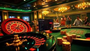 Engaging scene of players winning at https://sshbet.io/ online casino with roulette, poker, and vibrant atmosphere.