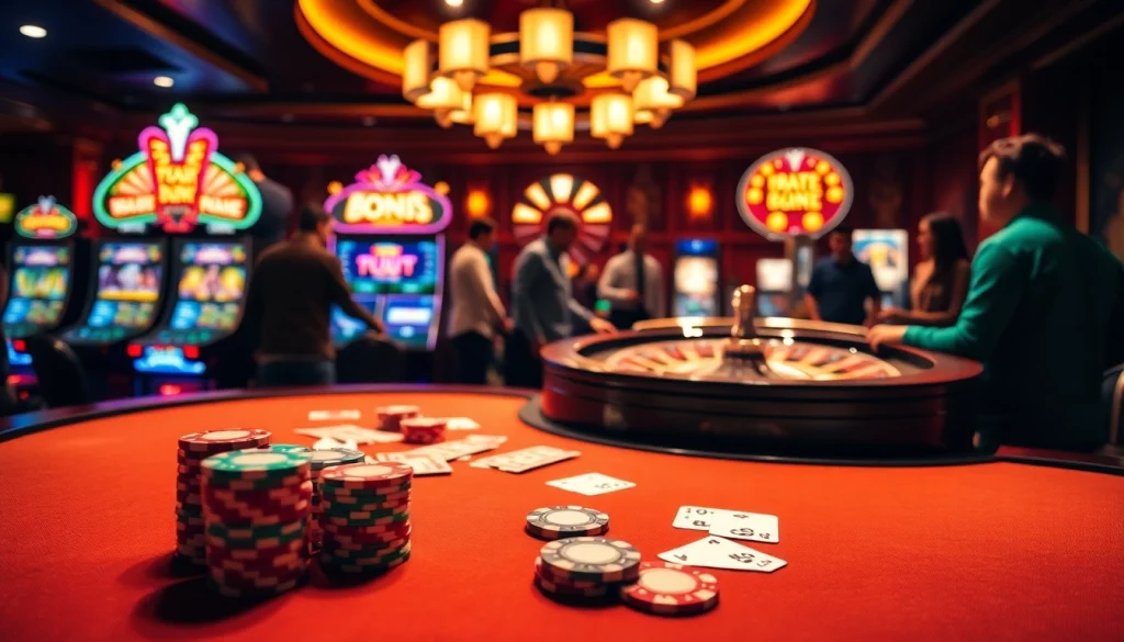 Exciting action at S8 casino featuring poker chips and cards on a vibrant casino table.
