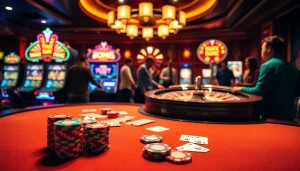 Exciting action at S8 casino featuring poker chips and cards on a vibrant casino table.