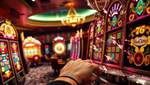 Spin winning reels at doaslot slots amidst a vibrant casino setting.