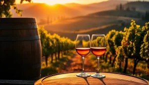 Guests enjoying a sunset tasting experience at a Winery Sacramento vineyard with scenic views.