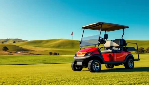 Experience the Epic e40fx golf cart on a vibrant golf course, showcasing its sleek features.