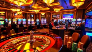 Experience the thrill of RAJABARONG's vibrant casino scene with roulette, slots, and excited players.