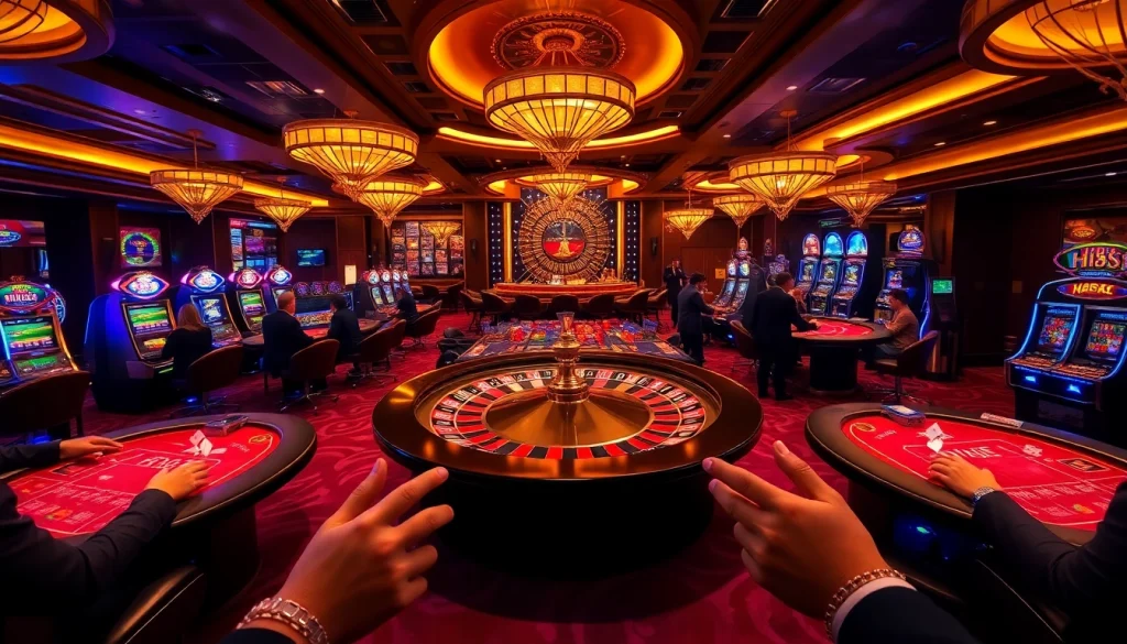 Experience the vibrant casino atmosphere at Hi88 Com, featuring roulette and poker actions.