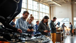 Students learning automotive skills at a Trade School Tennessee, fostering hands-on education and experience.