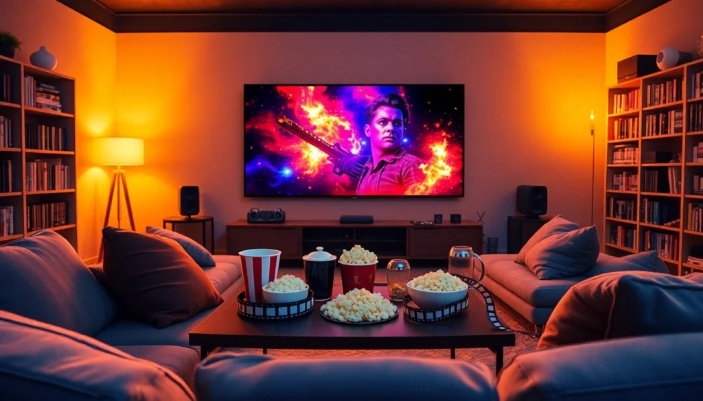 Enjoying an immersive movie experience at home with the latest filme on screen.