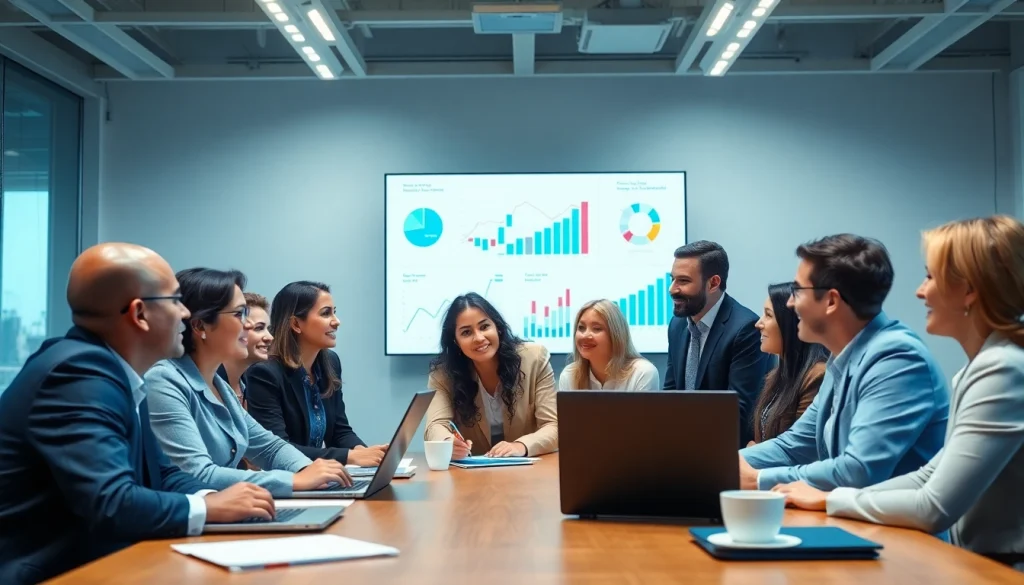 Engaged professionals discussing Business strategies in a modern office.