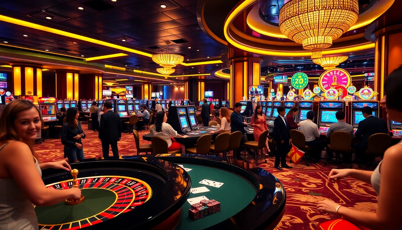 Dynamic gambling scene at a casino featuring jbo vietnam's vibrant gaming atmosphere.